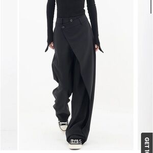 Asymmetrical layer button wide leg dress pants